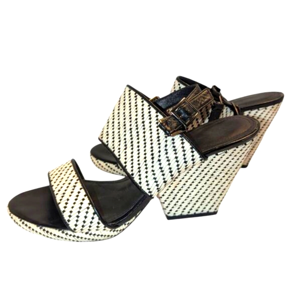 Johnston and Murphy weaved wedge sandals black/white sz 8.5